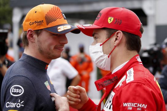 Charles Leclerc (MON) Ferrari (Right) celebrates his pole position in qualifying parc ferme with second placed Max Verstappen (NLD) Red Bull Racing.
22.05.2021. Formula 1 World Championship, Rd 5, Monaco Grand Prix, Monte Carlo, Monaco, Qualifying Day.
- www.xpbimages.com, EMail: requests@xpbimages.com © Copyright: FIA Pool Image for Editorial Use Only
