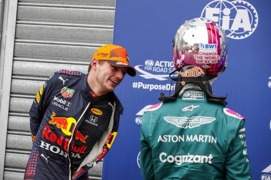 Max Verstappen (NLD) Red Bull Racing in qualifying parc ferme with Sebastian Vettel (GER) Aston Martin F1 Team.
22.05.2021. Formula 1 World Championship, Rd 5, Monaco Grand Prix, Monte Carlo, Monaco, Qualifying Day.
- www.xpbimages.com, EMail: requests@xpbimages.com © Copyright: FIA Pool Image for Editorial Use Only