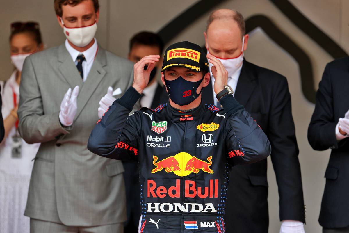 Race winner Max Verstappen (NLD) Red Bull Racing celebrates on the podium. 23.05.2021. Formula 1 World Championship, Rd 5, Monaco Grand Prix, Monte Carlo