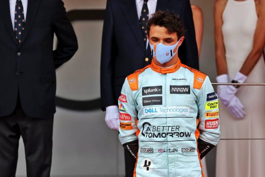 Third placed Lando Norris (GBR) McLaren on the podium.
23.05.2021. Formula 1 World Championship, Rd 5, Monaco Grand Prix, Monte Carlo, Monaco, Race Day.
- www.xpbimages.com, EMail: requests@xpbimages.com © Copyright: Batchelor / XPB Images