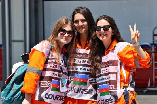 Circuit atmosphere - marshals.
03.06.2021. Formula 1 World Championship, Rd 6, Azerbaijan Grand Prix, Baku Street Circuit, Azerbaijan, Preparation Day.
- www.xpbimages.com, EMail: requests@xpbimages.com © Copyright: Batchelor / XPB Images