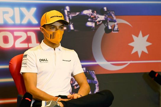Lando Norris (GBR) McLaren in the FIA Press Conference.
03.06.2021. Formula 1 World Championship, Rd 6, Azerbaijan Grand Prix, Baku Street Circuit, Azerbaijan, Preparation Day.
- www.xpbimages.com, EMail: requests@xpbimages.com © Copyright: FIA Pool Image for Editorial Use Only