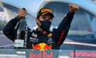 Race winner Sergio Perez (MEX) Red Bull Racing celebrates on the podium. 06.06.2021. Formula 1 World Championship, Rd 6, Azerbaijan Grand Prix, Baku
