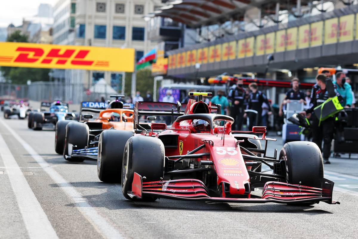Carlos Sainz Jr (ESP) Ferrari SF-21 in the pits while the race is stopped. 06.06.2021. Formula 1 World Championship, Rd 6, Azerbaijan Grand Prix, Baku