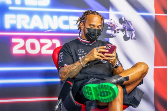 Lewis Hamilton (GBR) Mercedes AMG F1 in the FIA Press Conference.
17.06.2021. Formula 1 World Championship, Rd 7, French Grand Prix, Paul Ricard, France, Preparation Day.
- www.xpbimages.com, EMail: requests@xpbimages.com © Copyright: FIA Pool Image for Editorial Use Only