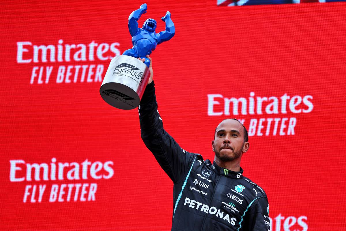 Lewis Hamilton (GBR) Mercedes AMG F1 celebrates his second position on the podium. 20.06.2021. Formula 1 World Championship, Rd 7, French Grand Prix, Paul Ricard