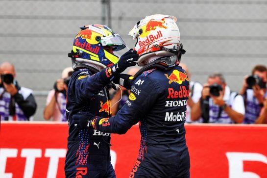 Race winner Max Verstappen (NLD) Red Bull Racing (Right)celebrates in parc ferme with third placed team mate Sergio Perez (MEX) Red Bull Racing.
20.06.2021. Formula 1 World Championship, Rd 7, French Grand Prix, Paul Ricard, France, Race Day.
- www.xpbimages.com, EMail: requests@xpbimages.com © Copyright: Moy / XPB Images