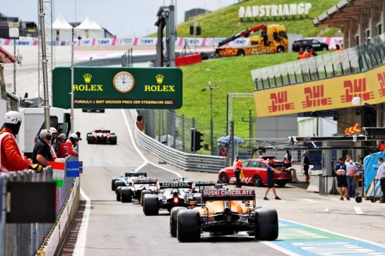 Lando Norris (GBR) McLaren MCL35M leaves the pits.
25.06.2021. Formula 1 World Championship, Rd 8, Steiermark Grand Prix, Spielberg, Austria, Practice Day.
- www.xpbimages.com, EMail: requests@xpbimages.com © Copyright: Moy / XPB Images