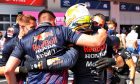 Max Verstappen (NLD) Red Bull Racing celebrates his pole position with the team in qualifying parc ferme. 26.06.2021. Formula 1 World Championship, Rd 8, Steiermark Grand Prix, Spielberg