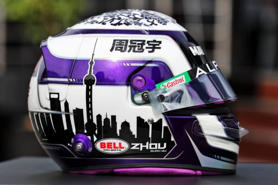 The helmet of Guanyu Zhou (CHN) Alpine F1 Team Test Driver.
01.07.2021. Formula 1 World Championship, Rd 9, Austrian Grand Prix, Spielberg, Austria, Preparation Day.
- www.xpbimages.com, EMail: requests@xpbimages.com © Copyright: Moy / XPB Images