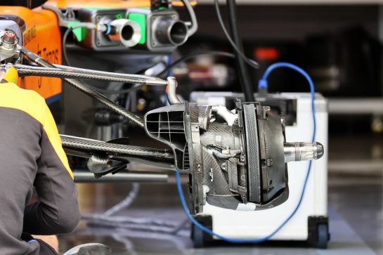 McLaren MCL35M brake detail.
01.07.2021. Formula 1 World Championship, Rd 9, Austrian Grand Prix, Spielberg, Austria, Preparation Day.
- www.xpbimages.com, EMail: requests@xpbimages.com © Copyright: Batchelor / XPB Images