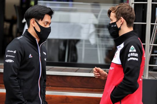 (L to R): Guanyu Zhou (CHN) Alpine F1 Team Test Driver with Callum Ilott (GBR) Alfa Romeo Racing Reserve Driver.
04.07.2021. Formula 1 World Championship, Rd 9, Austrian Grand Prix, Spielberg, Austria, Race Day.
- www.xpbimages.com, EMail: requests@xpbimages.com © Copyright: Moy / XPB Images
