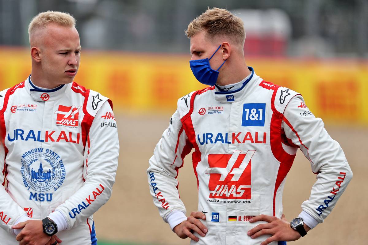 Nikita Mazepin (RUS) Haas F1 Team and team mate Mick Schumacher (GER) Haas F1 Team - 2022 Car Launch.