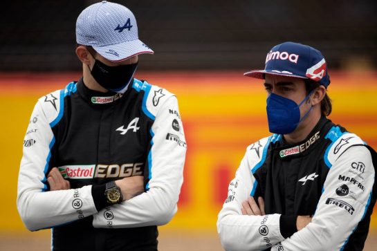 (L to R): Esteban Ocon (FRA) Alpine F1 Team and Fernando Alonso (ESP) Alpine F1 Team - 2022 Car Launch.
15.07.2021. Formula 1 World Championship, Rd 10, British Grand Prix, Silverstone, England, Preparation Day.
- www.xpbimages.com, EMail: requests@xpbimages.com © Copyright: Staley / XPB Images