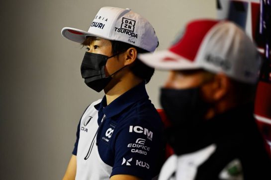 Yuki Tsunoda (JPN) AlphaTauri and Kimi Raikkonen (FIN) Alfa Romeo Racing in the FIA Press Conference.
15.07.2021. Formula 1 World Championship, Rd 10, British Grand Prix, Silverstone, England, Preparation Day.
- www.xpbimages.com, EMail: requests@xpbimages.com © Copyright: FIA Pool Image for Editorial Use Only