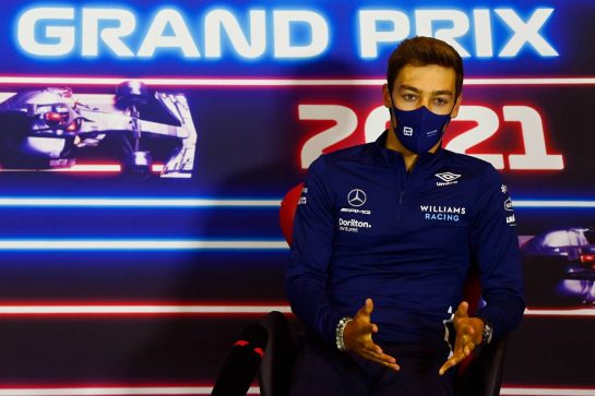 George Russell (GBR) Williams Racing in the FIA Press Conference.
15.07.2021. Formula 1 World Championship, Rd 10, British Grand Prix, Silverstone, England, Preparation Day.
- www.xpbimages.com, EMail: requests@xpbimages.com © Copyright: FIA Pool Image for Editorial Use Only