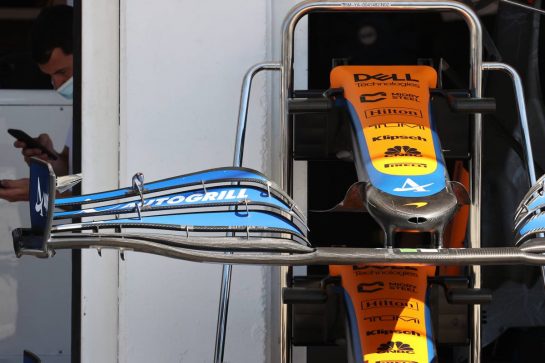 McLaren MCL35M front wing.
29.07.2021. Formula 1 World Championship, Rd 11, Hungarian Grand Prix, Budapest, Hungary, Preparation Day.
- www.xpbimages.com, EMail: requests@xpbimages.com © Copyright: Batchelor / XPB Images