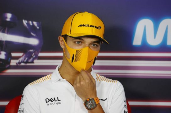 Lando Norris (GBR) McLaren in the FIA Press Conference.
29.07.2021. Formula 1 World Championship, Rd 11, Hungarian Grand Prix, Budapest, Hungary, Preparation Day.
- www.xpbimages.com, EMail: requests@xpbimages.com © Copyright: FIA Pool Image for Editorial Use Only