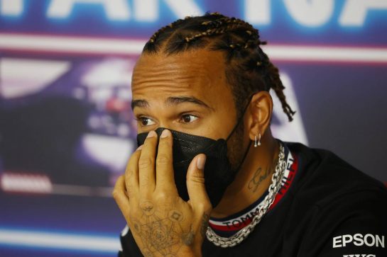 Lewis Hamilton (GBR) Mercedes AMG F1 in the FIA Press Conference.
29.07.2021. Formula 1 World Championship, Rd 11, Hungarian Grand Prix, Budapest, Hungary, Preparation Day.
- www.xpbimages.com, EMail: requests@xpbimages.com © Copyright: FIA Pool Image for Editorial Use Only