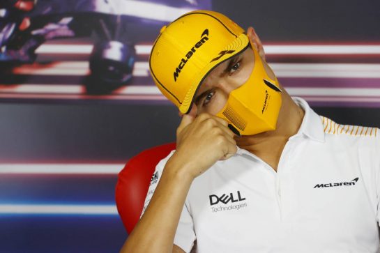 Lando Norris (GBR) McLaren in the FIA Press Conference.
29.07.2021. Formula 1 World Championship, Rd 11, Hungarian Grand Prix, Budapest, Hungary, Preparation Day.
- www.xpbimages.com, EMail: requests@xpbimages.com © Copyright: FIA Pool Image for Editorial Use Only
