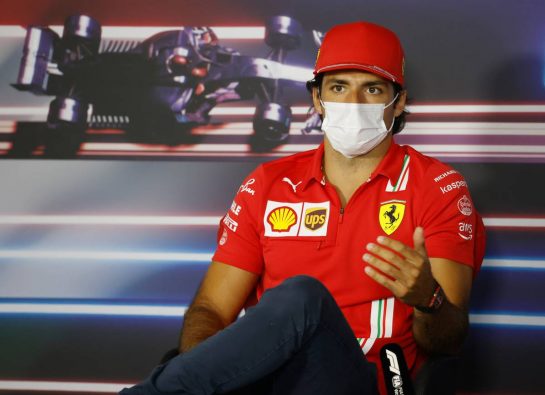 Carlos Sainz Jr (ESP) Ferrari in the FIA Press Conference.
29.07.2021. Formula 1 World Championship, Rd 11, Hungarian Grand Prix, Budapest, Hungary, Preparation Day.
- www.xpbimages.com, EMail: requests@xpbimages.com © Copyright: FIA Pool Image for Editorial Use Only