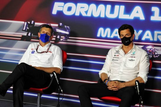 (L to R): Guenther Steiner (ITA) Haas F1 Team Prinicipal and Toto Wolff (GER) Mercedes AMG F1 Shareholder and Executive Director in the FIA Press Conference.
30.07.2021. Formula 1 World Championship, Rd 11, Hungarian Grand Prix, Budapest, Hungary, Practice Day.
- www.xpbimages.com, EMail: requests@xpbimages.com © Copyright: Moy / XPB Images