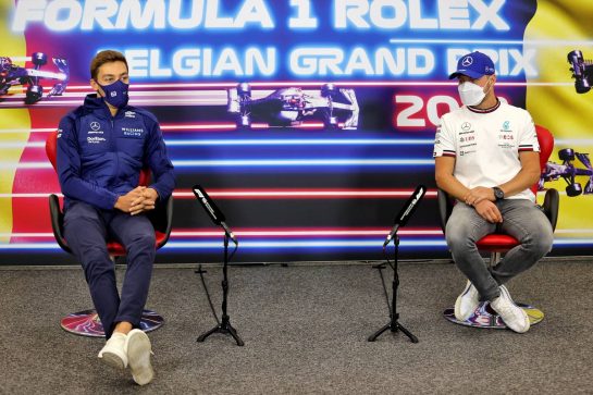 (L to R): George Russell (GBR) Williams Racing and Valtteri Bottas (FIN) Mercedes AMG F1 in the FIA Press Conference.
26.08.2021. Formula 1 World Championship, Rd 12, Belgian Grand Prix, Spa Francorchamps, Belgium, Preparation Day.
- www.xpbimages.com, EMail: requests@xpbimages.com © Copyright: Charniaux / XPB Images