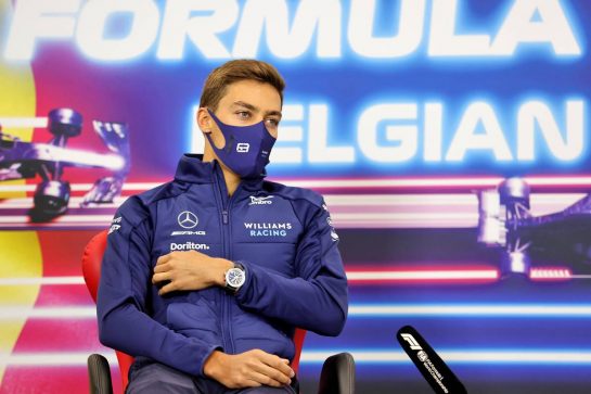 George Russell (GBR) Williams Racing in the FIA Press Conference.
26.08.2021. Formula 1 World Championship, Rd 12, Belgian Grand Prix, Spa Francorchamps, Belgium, Preparation Day.
- www.xpbimages.com, EMail: requests@xpbimages.com © Copyright: Charniaux / XPB Images