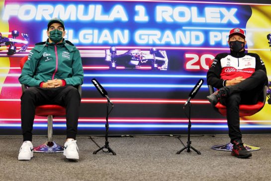 (L to R): Lance Stroll (CDN) Aston Martin F1 Team and Kimi Raikkonen (FIN) Alfa Romeo Racing in the FIA Press Conference.
26.08.2021. Formula 1 World Championship, Rd 12, Belgian Grand Prix, Spa Francorchamps, Belgium, Preparation Day.
- www.xpbimages.com, EMail: requests@xpbimages.com © Copyright: Charniaux / XPB Images