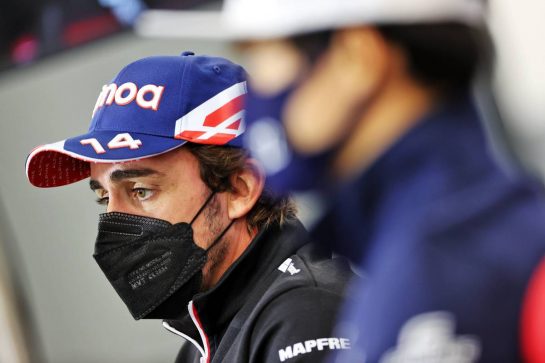 Fernando Alonso (ESP) Alpine F1 Team in the FIA Press Conference.
26.08.2021. Formula 1 World Championship, Rd 12, Belgian Grand Prix, Spa Francorchamps, Belgium, Preparation Day.
- www.xpbimages.com, EMail: requests@xpbimages.com © Copyright: Charniaux / XPB Images