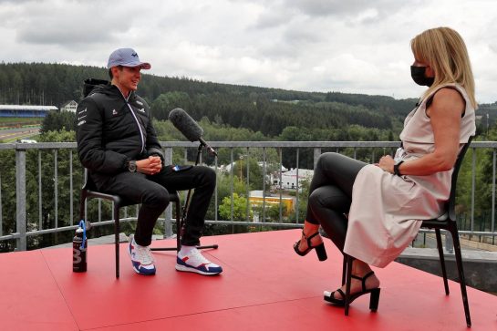 (L to R): Esteban Ocon (FRA) Alpine F1 Team with Rachel Brookes (GBR) Sky Sports F1 Reporter.
26.08.2021. Formula 1 World Championship, Rd 12, Belgian Grand Prix, Spa Francorchamps, Belgium, Preparation Day.
- www.xpbimages.com, EMail: requests@xpbimages.com © Copyright: Moy / XPB Images