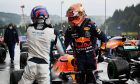 George Russell (GBR) Williams Racing celebrates his second position in qualifying parc ferme with pole sitter Max Verstappen (NLD) Red Bull Racing RB16B. 28.08.2021. Formula 1 World Championship, Rd 12, Belgian Grand Prix, Spa