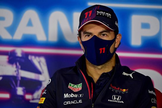 Sergio Perez (MEX) Red Bull Racing in the FIA Press Conference.
02.09.2021. Formula 1 World Championship, Rd 13, Dutch Grand Prix, Zandvoort, Netherlands, Preparation Day.
- www.xpbimages.com, EMail: requests@xpbimages.com © Copyright: FIA Pool Image for Editorial Use Only