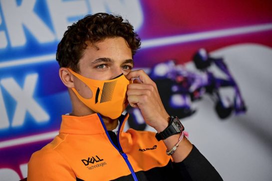 Lando Norris (GBR) McLaren in the FIA Press Conference.
02.09.2021. Formula 1 World Championship, Rd 13, Dutch Grand Prix, Zandvoort, Netherlands, Preparation Day.
- www.xpbimages.com, EMail: requests@xpbimages.com © Copyright: FIA Pool Image for Editorial Use Only