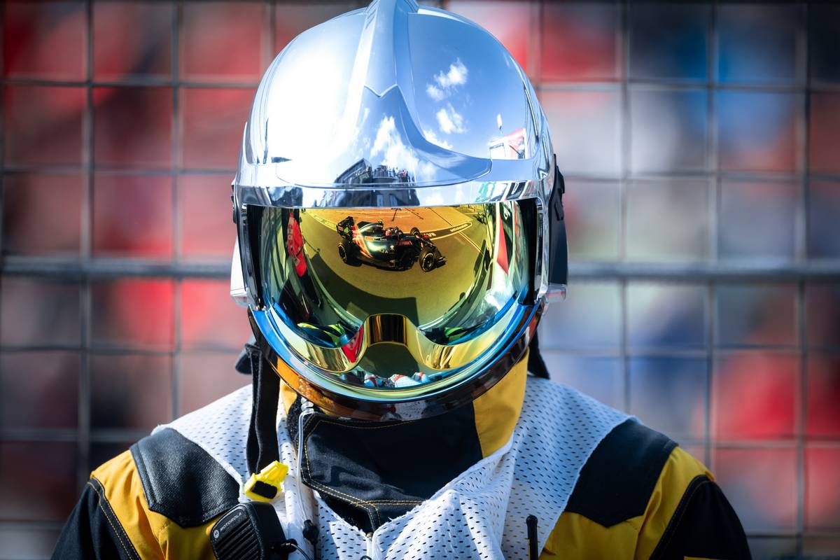 Esteban Ocon (FRA) Alpine F1 Team A521 reflected in a marshal's visor. 03.09.2021. Formula 1 World Championship, Rd 13, Dutch Grand Prix, Zandvoort