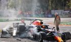 Max Verstappen (NLD) Red Bull Racing RB16B and Lewis Hamilton (GBR) Mercedes AMG F1 W12 crashed at the first chicane. 12.09.2021. Formula 1 World Championship, Rd 14, Italian Grand Prix, Monza