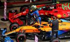 Lando Norris (GBR) McLaren MCL35M celebrates his pole position in qualifying parc ferme. 25.09.2021. Formula 1 World Championship, Rd 15, Russian Grand Prix, Sochi
