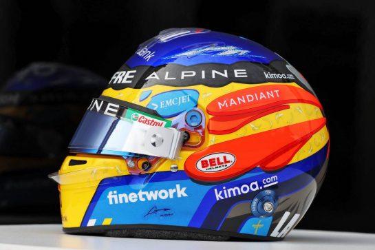 Fernando Alonso (ESP) Alpine F1 Team helmet supporting those affected by the La Palma volcanic eruption.
21.10.2021. Formula 1 World Championship, Rd 17, United States Grand Prix, Austin, Texas, USA, Preparation Day.
- www.xpbimages.com, EMail: requests@xpbimages.com © Copyright: Moy / XPB Images