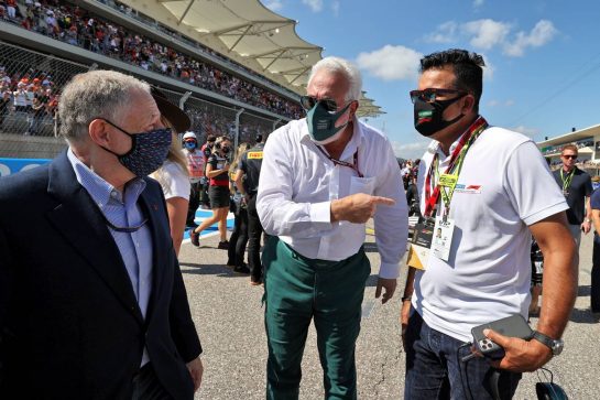 (L to R): Jean Todt (FRA) FIA President with Lawrence Stroll (CDN) Aston Martin F1 Team Investor and Ahmed Ali Al-Subaey (KSA) Aramco Chairman on the grid.
24.10.2021. Formula 1 World Championship, Rd 17, United States Grand Prix, Austin, Texas, USA, Race Day.
- www.xpbimages.com, EMail: requests@xpbimages.com © Copyright: Moy / XPB Images