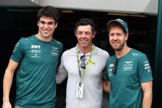 (L to R): Lance Stroll (CDN) Aston Martin F1 Team with Rory McIlroy (GBR) Professional Golfer and Sebastian Vettel (GER) Aston Martin F1 Team.
24.10.2021. Formula 1 World Championship, Rd 17, United States Grand Prix, Austin, Texas, USA, Race Day.
- www.xpbimages.com, EMail: requests@xpbimages.com © Copyright: Moy / XPB Images
