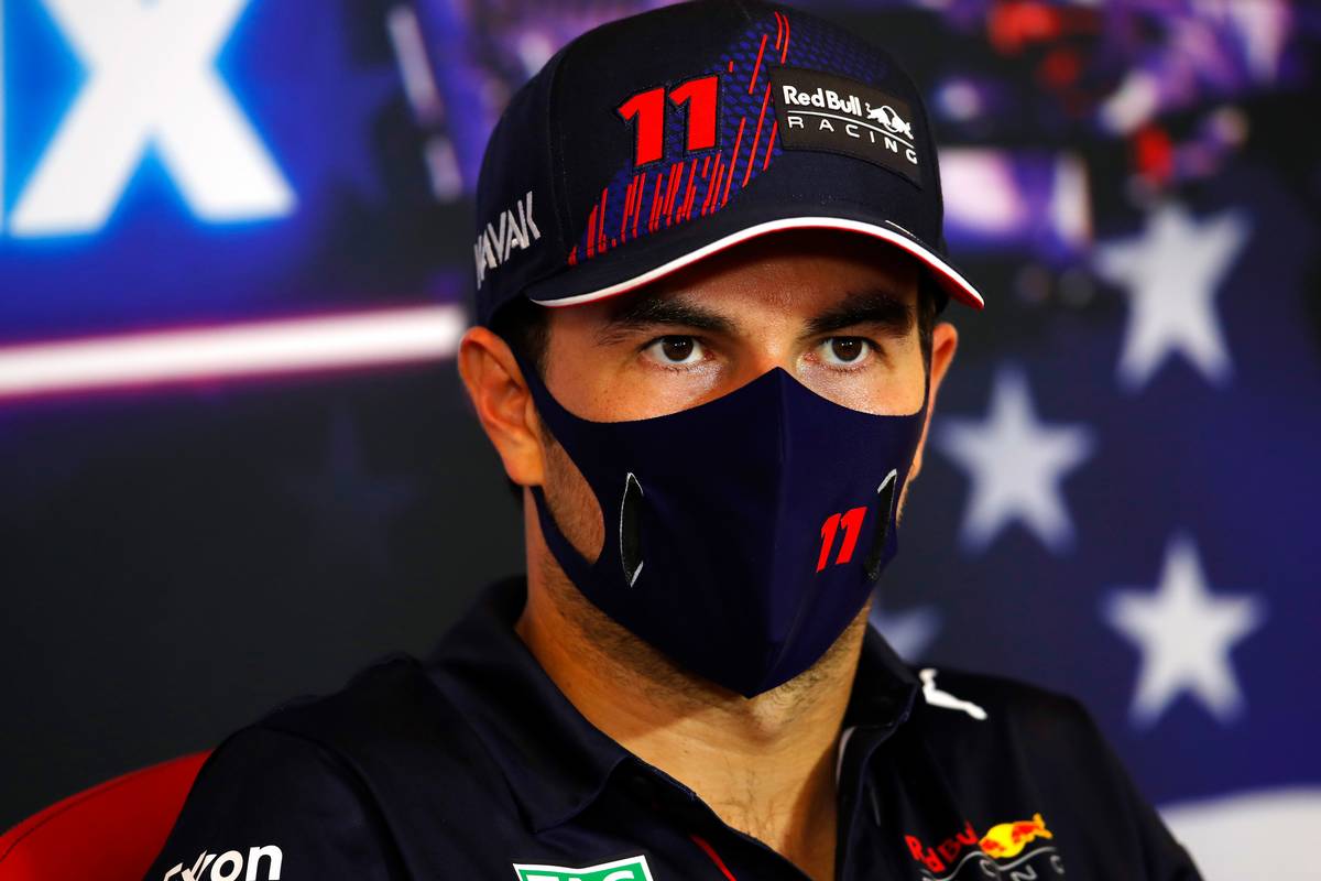 Sergio Perez (MEX) Red Bull Racing in the post race FIA Press Conference. 24.10.2021. Formula 1 World Championship, Rd 17, United States Grand Prix, Austin