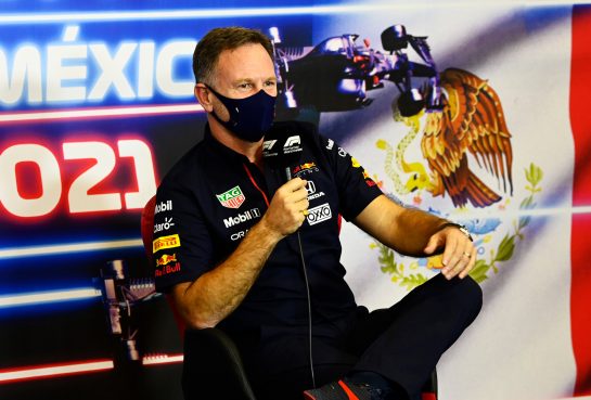 MEXICO CITY, MEXICO - NOVEMBER 05: Red Bull Racing Team Principal Christian Horner talks in the Team Principals Press Conference during practice ahead of the F1 Grand Prix of Mexico at Autodromo Hermanos Rodriguez on November 05, 2021 in Mexico City, Mexico. (Photo by Mark Sutton - Pool/Getty Images) // Getty Images / Red Bull Content Pool  // SI202111060069 // Usage for editorial use only //