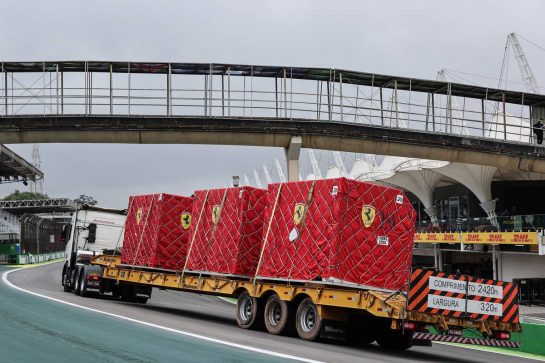 Ferrari freight arrives at the circuit.
11.11.2021. Formula 1 World Championship, Rd 19, Brazilian Grand Prix, Sao Paulo, Brazil, Preparation Day.
- www.xpbimages.com, EMail: requests@xpbimages.com © Copyright: Charniaux / XPB Images