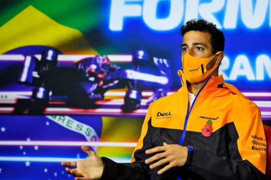 Daniel Ricciardo (AUS) McLaren in the FIA Press Conference.
11.11.2021. Formula 1 World Championship, Rd 19, Brazilian Grand Prix, Sao Paulo, Brazil, Preparation Day.
- www.xpbimages.com, EMail: requests@xpbimages.com © Copyright: Carezzevoli / XPB Images