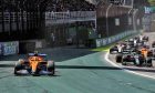 Lando Norris (GBR) McLaren MCL35M runs wide with a puncture after contact with Carlos Sainz Jr (ESP) Ferrari SF-21 (Right) at the start of the race. 14.11.2021. Formula 1 World Championship, Rd 19, Brazilian Grand Prix, Sao Paulo