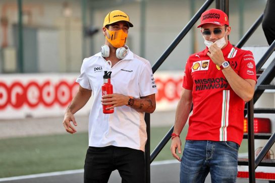(L to R): Daniel Ricciardo (AUS) McLaren and Charles Leclerc (MON) Ferrari on the drivers parade.
21.11.2021. Formula 1 World Championship, Rd 20, Qatar Grand Prix, Doha, Qatar, Race Day.
- www.xpbimages.com, EMail: requests@xpbimages.com © Copyright: Batchelor / XPB Images
