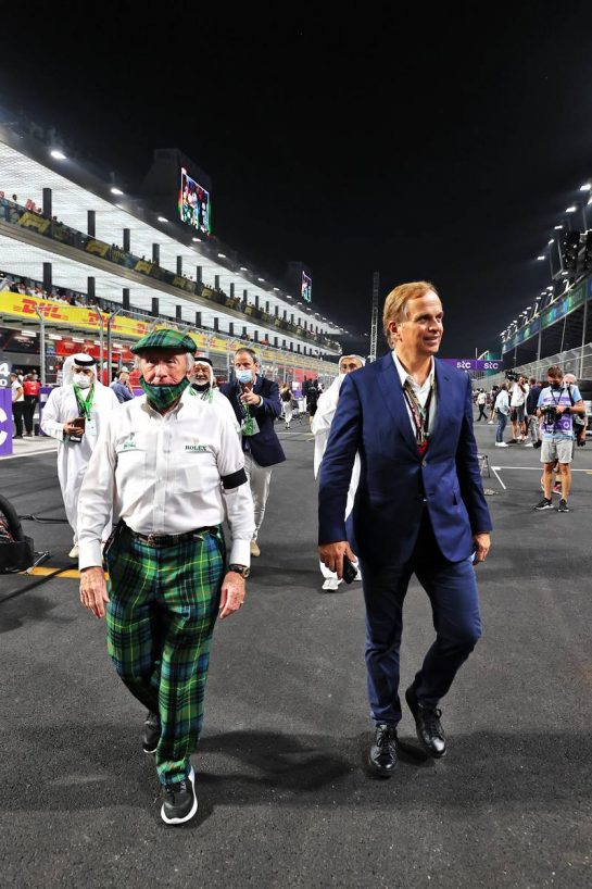 (L to R): Jackie Stewart (GBR) with Jean-Frederic Dufour Rolex CEO on the grid.
05.12.2021. Formula 1 World Championship, Rd 21, Saudi Arabian Grand Prix, Jeddah, Saudi Arabia, Race Day.
- www.xpbimages.com, EMail: requests@xpbimages.com © Copyright: Moy / XPB Images