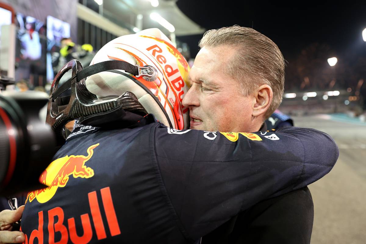1st place and new World Champion, Max Verstappen (NLD) Red Bull Racing RB16B with Jos Verstappen (NLD). 12.12.2021. Formula 1 World Championship, Rd 22, Abu Dhabi Grand Prix, Yas Marina