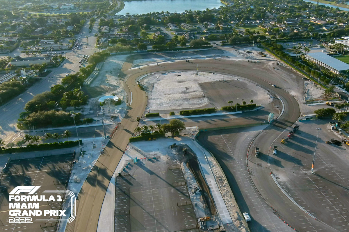 Aerial shot of the site of the 2022 Miami Grand Prix under construction - January 2022.