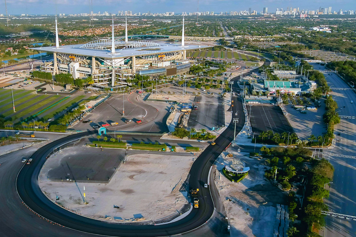 Aerial shot of the site of the 2022 Miami Grand Prix under construction - January 2022